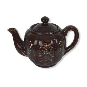 Vtg 1940 Moriage Redware Teapot Handpainted 24oz
